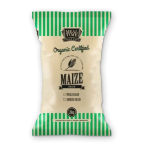 Organic maize grain bag with green stripes